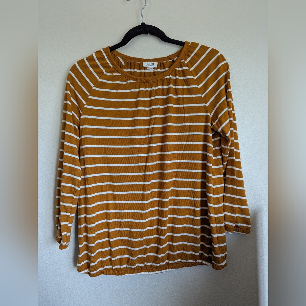 A New Approach Gold Relaxed Ribbed Striped Top Size MT